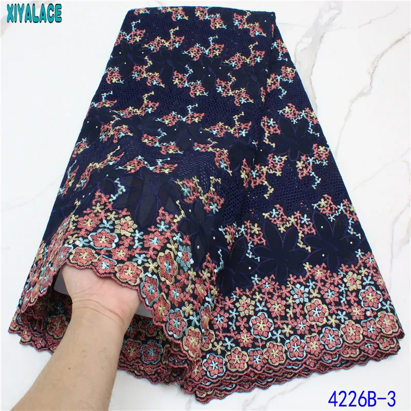 

African Cotton Lace Fabric 2021 Swiss Voile Lace in Switzerland Embroidery Lace with Stones For Nigerian Dress KS4226B
