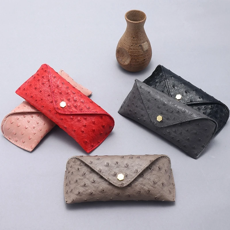 

Light Weight Leather Case for Galsses Eyeglass Sunglass Ostrich Pattern Capaciity Button Out Taking Personalized Buckle