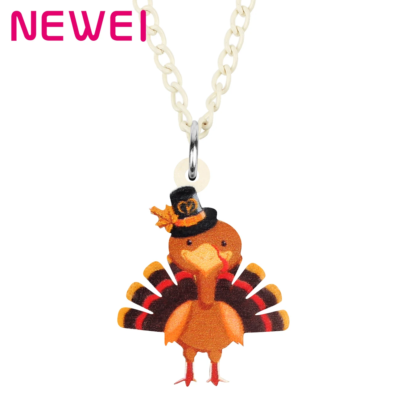 

Newei Acrylic Thanksgiving Cartoon Turkey Chiken Necklace Chain Pendant Cute Animal Jewelry For Women Girl Friend Festival Gift