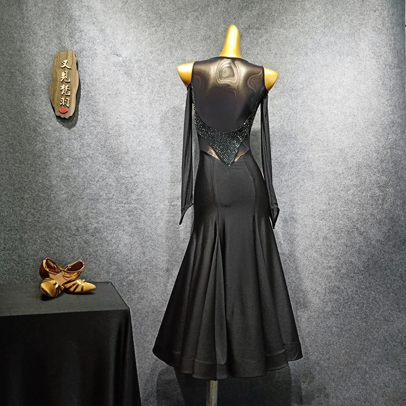 sexy ballroom dress standard dance for dancing waltz fringe sequins long tango black evening women | Тематическая одежда и