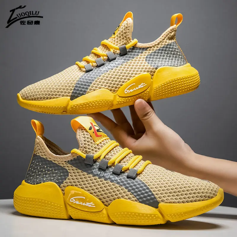 Кроссовки мужские сетчатые на шнуровке удобные повседневные легкие Уличная