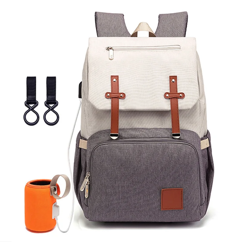 GreyBeige Сумка для подгузников, рюкзак для мамы,, USB, уход за ребенком, сумки для подгузников для кормления, модный дорожный рюкзак для подгузников для коляски, комплект - Цвет: GreyBeige