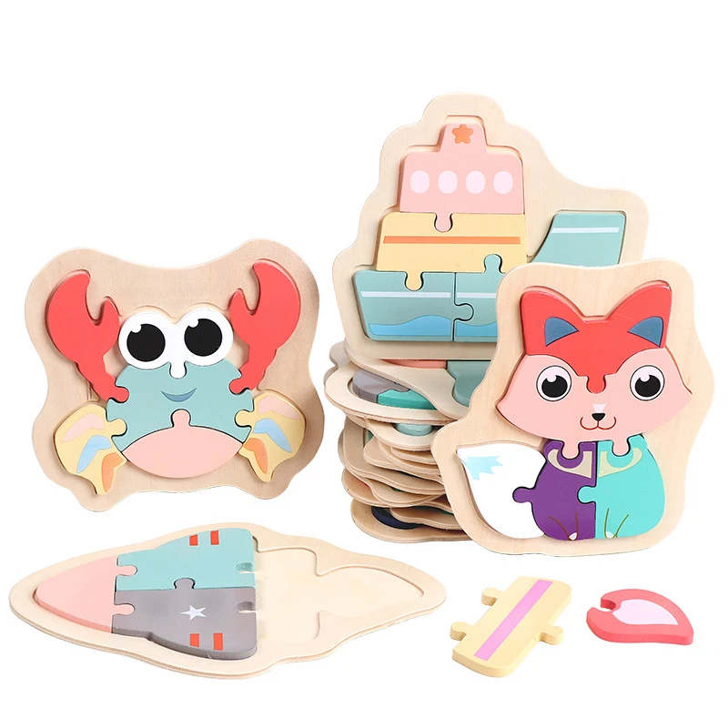 

New Baby Toys Wooden 3d Puzzle Tangram Shapes Learning Cartoon Animal Intelligence Jigsaw Puzzle Toys For Children Educational