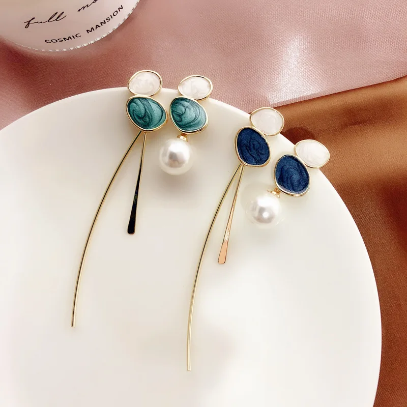 Женские асимметричные серьги-капли с эмалью серьги геометрическим рисунком