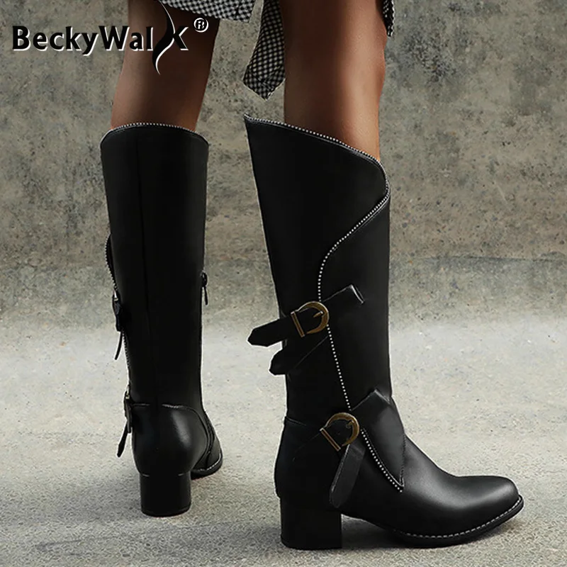 Зимние мотоциклетные сапоги женские модные до колена теплая Дизайнерская обувь