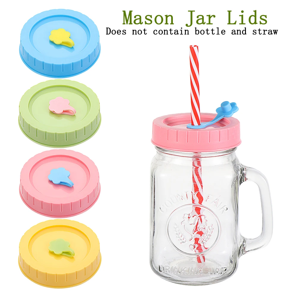 

Universal Mason Jar Lids Unlined Ribbed Cup Lid With Straw Hole Food Storage Wide Mouth Leak Proof Sealing Cap Kitchen Supplies