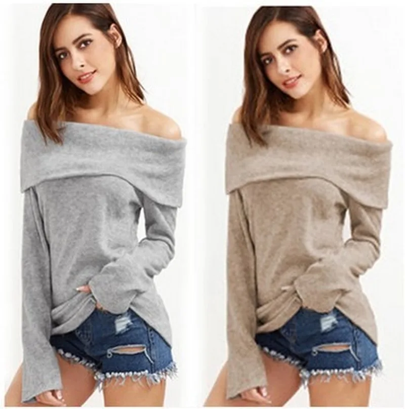 

Autumn 2020 pure color open-shouldered long sleeve sweater to keep out the cold and warm fashion Korean version sweater forwoman