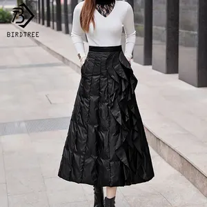 Женская длинная юбка-трапеция с высокой талией, черная Повседневная Длинная свободная юбка-размера плюс, модель B0N111N, зима 2019