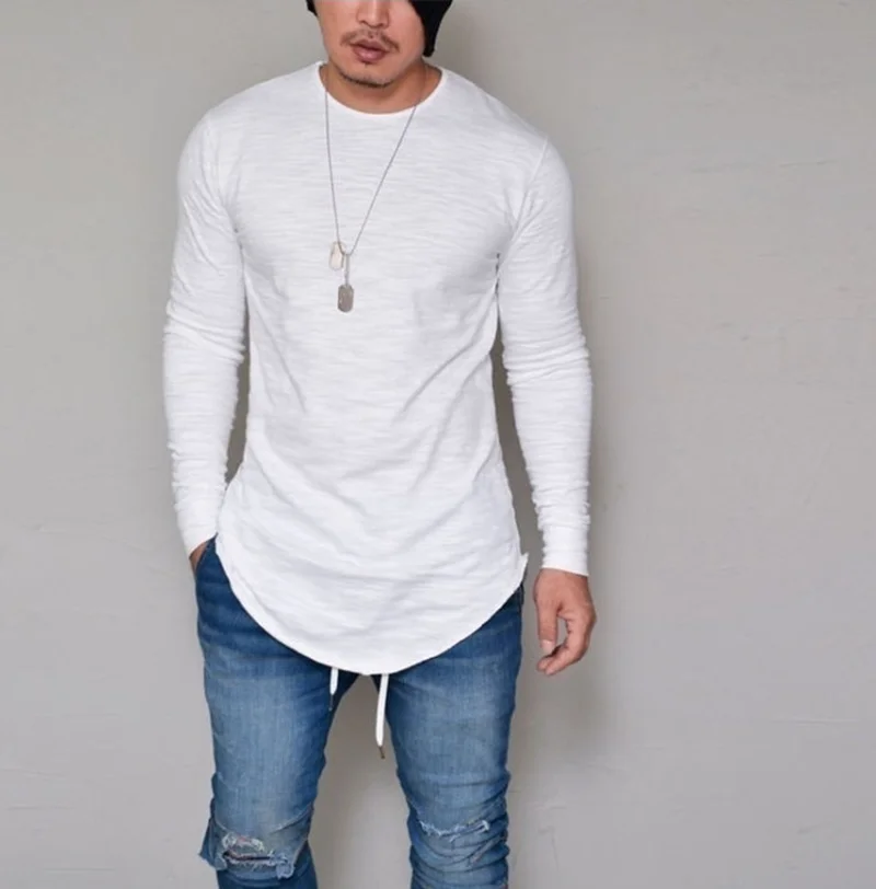 

New Men's Solid Color Bottoming Shirt Long Slim Round Neck Long Sleeve T Shirt Men Streetwear Nightmare Before Christmas Hip Hop