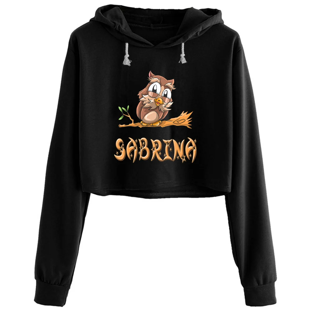 

Sabrina Owl Crop Hoodies Women Emo Aesthetic Kpop Korean Pullover For Girls