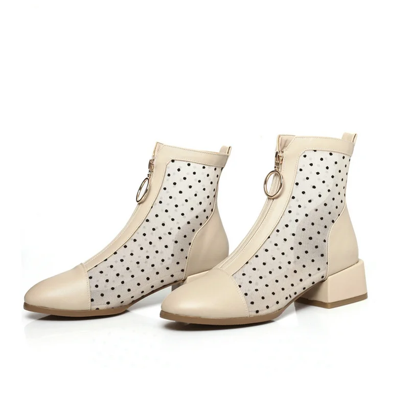 

2021 Summer Faux Suede Women Ankle Boots Comfortable Square Heel Round Toe Women Short Boots Mesh Summer Women's Shoes Apricot