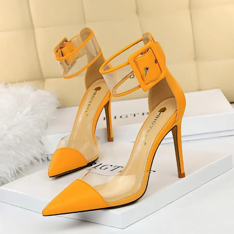 

Koovan Women Pumps 2020 New Stiletto High Heels 10cm Sexy Pointed Slip-on Sandals Wedding Dress Shoes For Women Lady Size 43