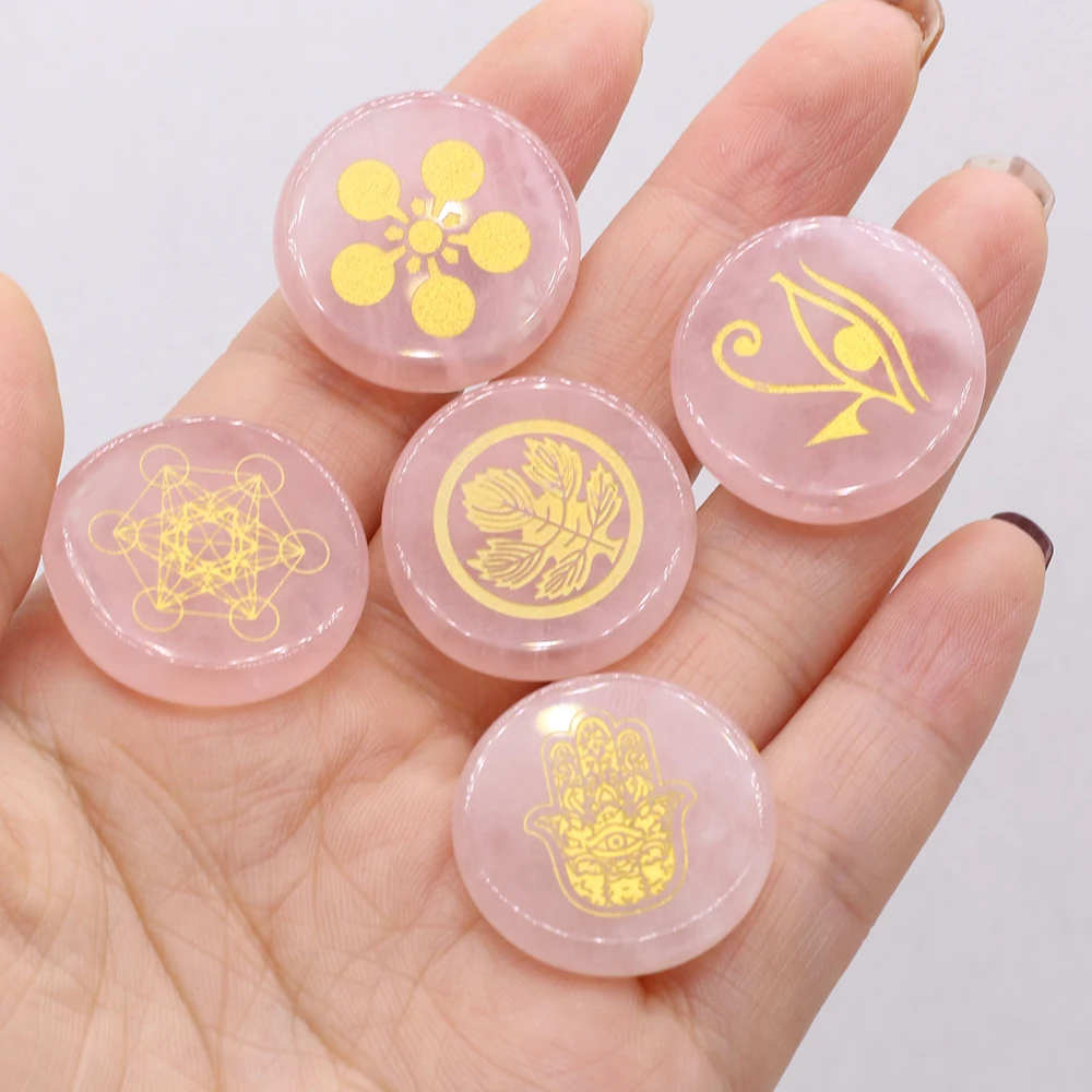 

5pcs/lot Natural Rose Quartzs Bead Reiki Seven Chakra Stone Round Shape Bead Healing for Women Jewerly Party Gift 25x25x5mm