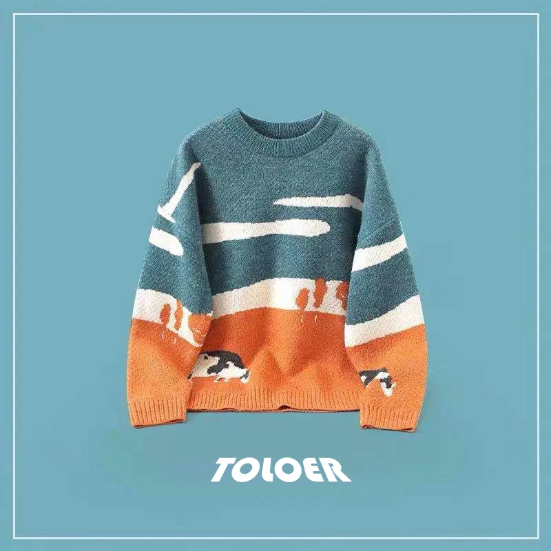 

Men Cows Vintage Winter Sweaters 2021 Pullover Mens O-Neck Korean Fashions Sweater Women Casual Harajuku Clothes Cartoon