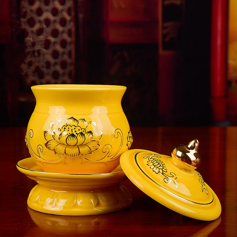 Предлагается 3 размера желтые керамические буддистские прозрачные зеркальные