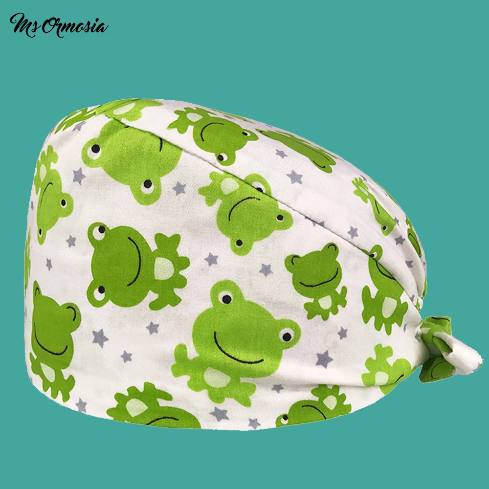 

wholesal fashion unisex Pure cotton cartoon printing adjustable Scrub caps pet shop spa cute working hats beauty salon Scrub Cap