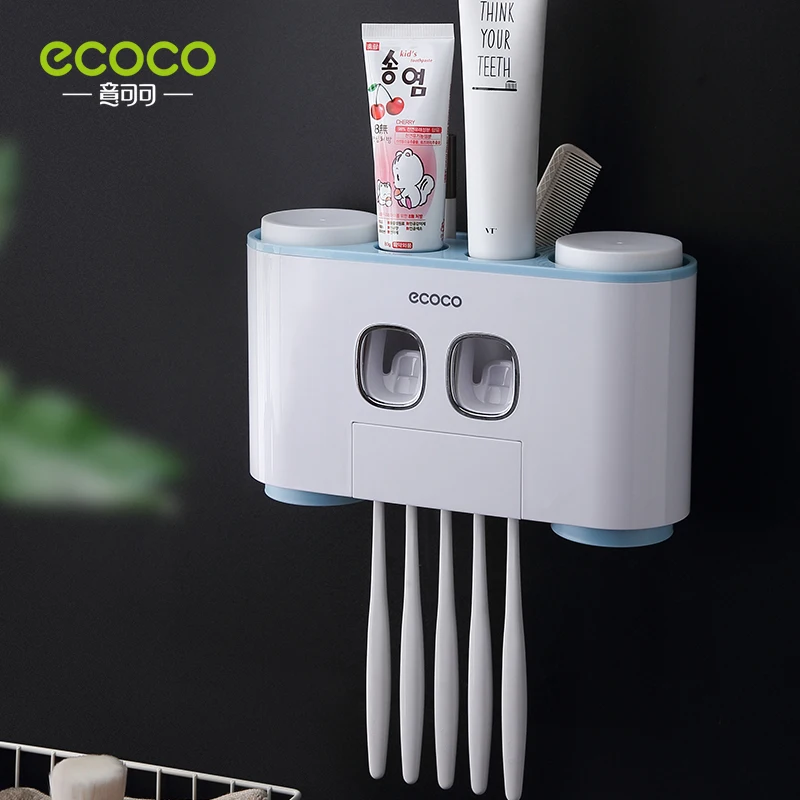 ecoco automatic toothpaste extrusion bathroom accessories receptacle with 4 cups dustproof toothbrush holder wall mounted free global shipping