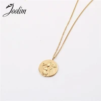 joolim jewelry pvd gold finish greek mythology coin pendant necklace stylish stainless steel necklace