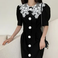 women one piece dress korean 2021spring and autumn hepburn temperament dresses snowflake button black vestidos