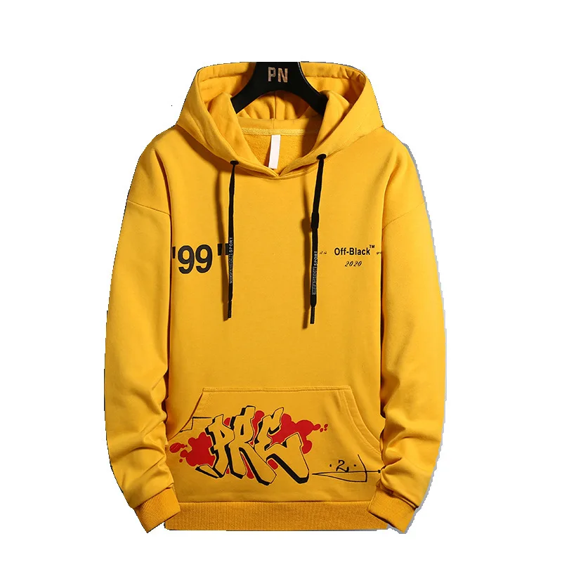 Мужская толстовка с длинным рукавом желтая черная белая капюшоном спортивный