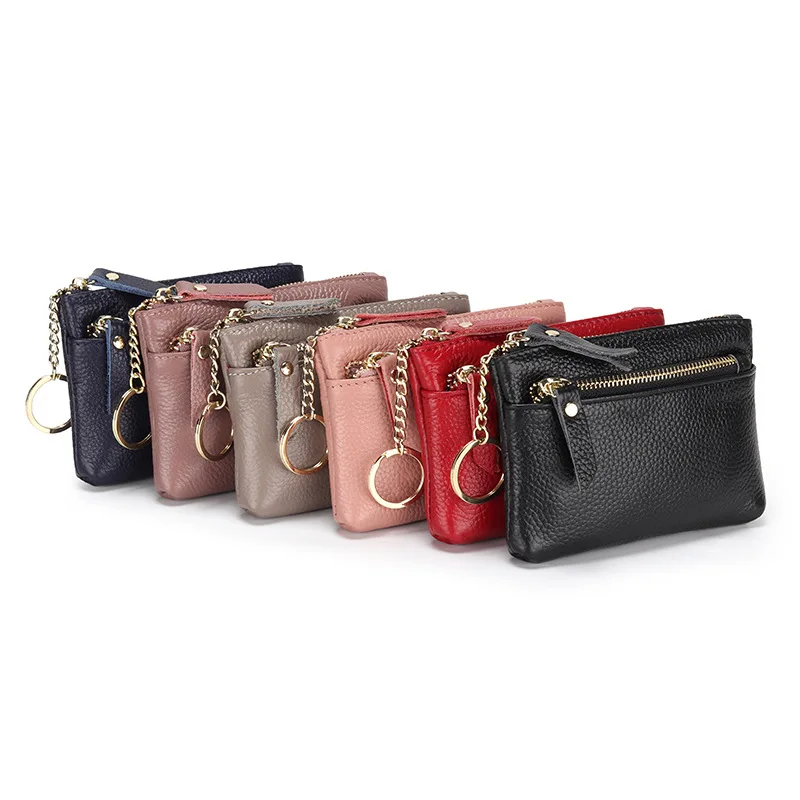 

women leather short small red wallets female simple double zipper cowhide coin purse lady's casual coin purse girls clutches