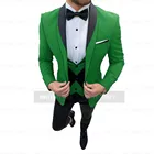 2021 новый свадебный мужской костюм, облегающий Зеленый стильный пиджак для жениха Вечерние вечернее платье, смокинг, Блейзер, жилет, брюки