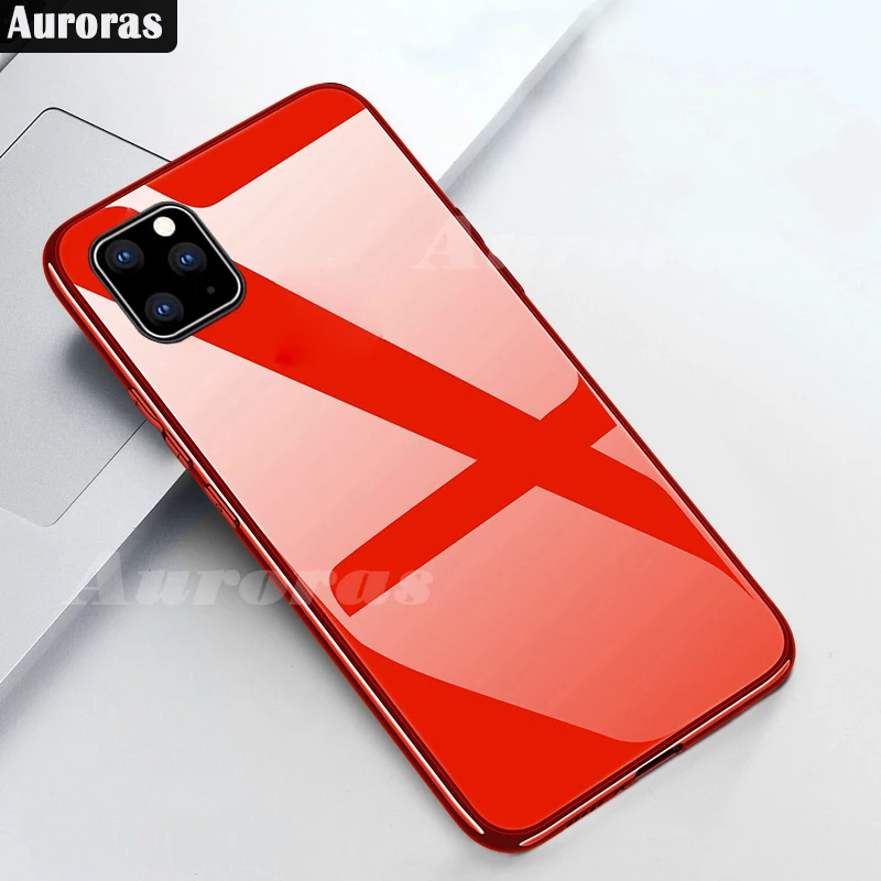 Глянцевый чехол Auroras из закаленного стекла для iPhone 11 силиконовая рамка жесткая