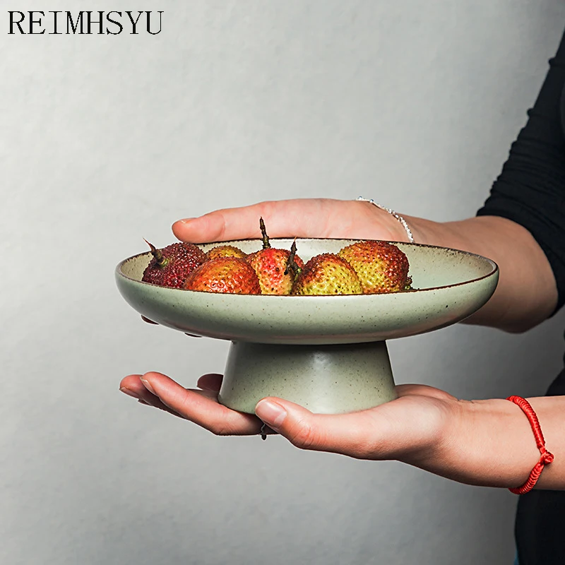 

1 шт., керамика RELMHSYU в стиле ретро, в японском стиле, темно-зеленая тарелка с высокой тарелкой, десертная тарелка, посуда, стандартный набор