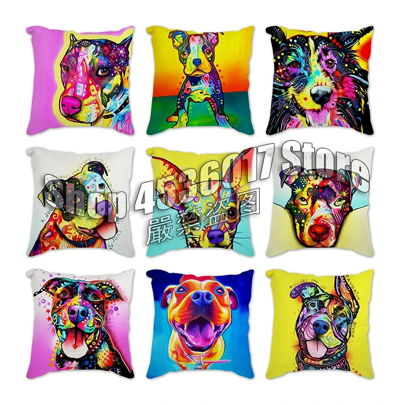 

Colorful Dog Bulldog Pillow Case Beagle Cushion Cover 45*45cm Sofa Waist Farmhouse Decor Throw Pillows For Home Car Decorative