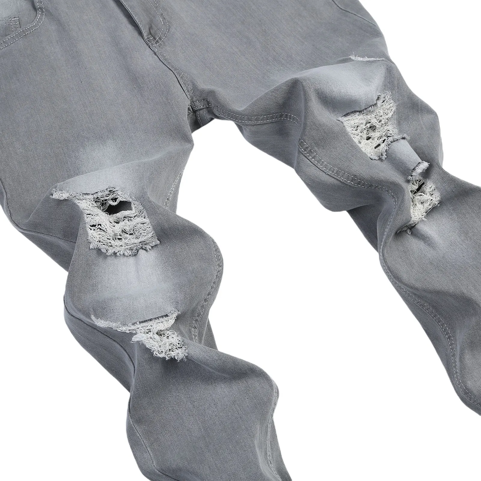 

Men's Destroyed Skinny Jeans, Casual Slim Fit Stretch Denim Pants with Ripped Holes