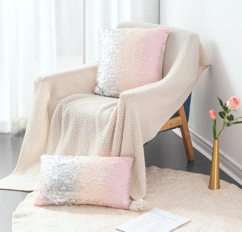 Чехол для подушки с блестками откидной 18x18 дюймов серебристые и розовые
