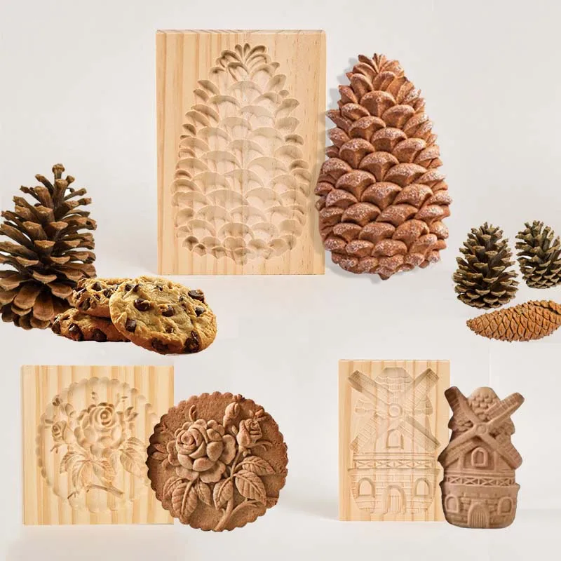 

Деревянная форма для печенья, деревянные формы для печенья из имбиря, пресс, 3D форма для тиснения тортов, форма для выпечки с розами, гаджеты ...