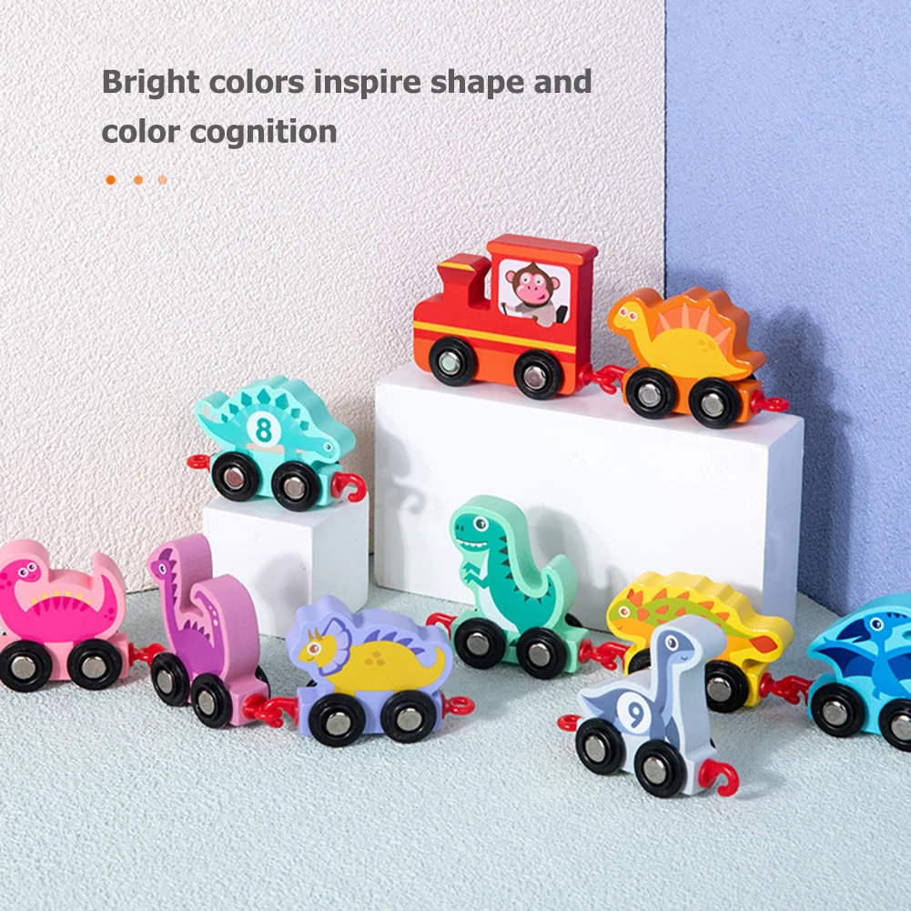 

DIY Wooden Digital Train Toy Dinosaur 0-10 Digital Trackless Trailer Toy Set Math Early Education Toys Children's Gifts