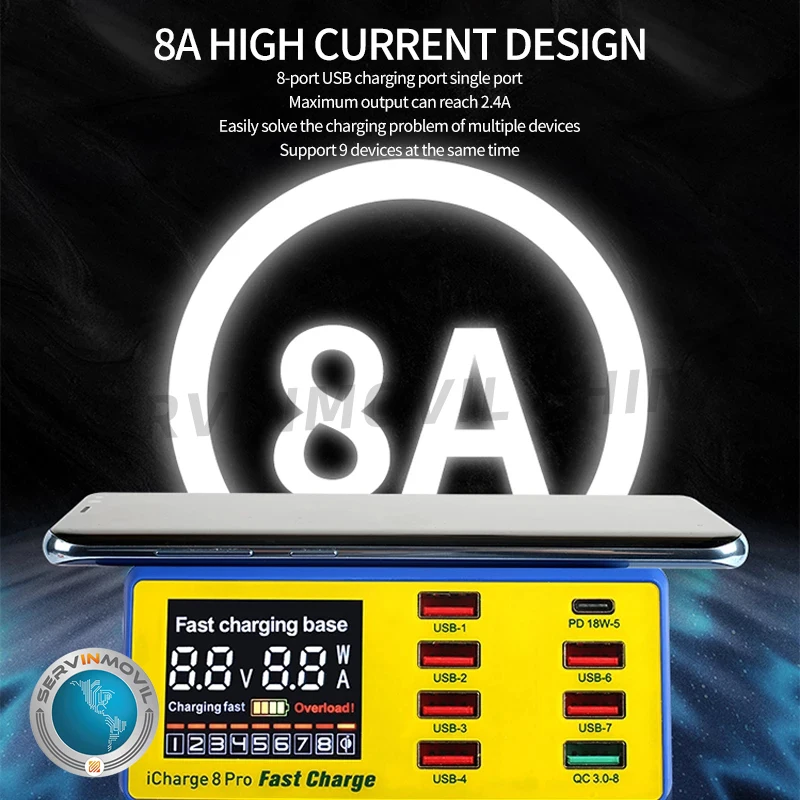 

Беспроводная смарт-зарядка MECHANIC iCharge 8 Pro, 8USB, QC 3,0, Беспроводная зарядка с ЖК-дисплеем для ремонта iPhone