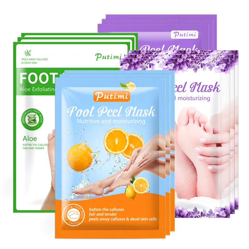 

PUTIMI 4Pair Foot Mask Whitening Moisturizing Exfoliation Scrub Foot Patch Emove Dead Skin Heels Foot Peeling Mask For Foot Spa