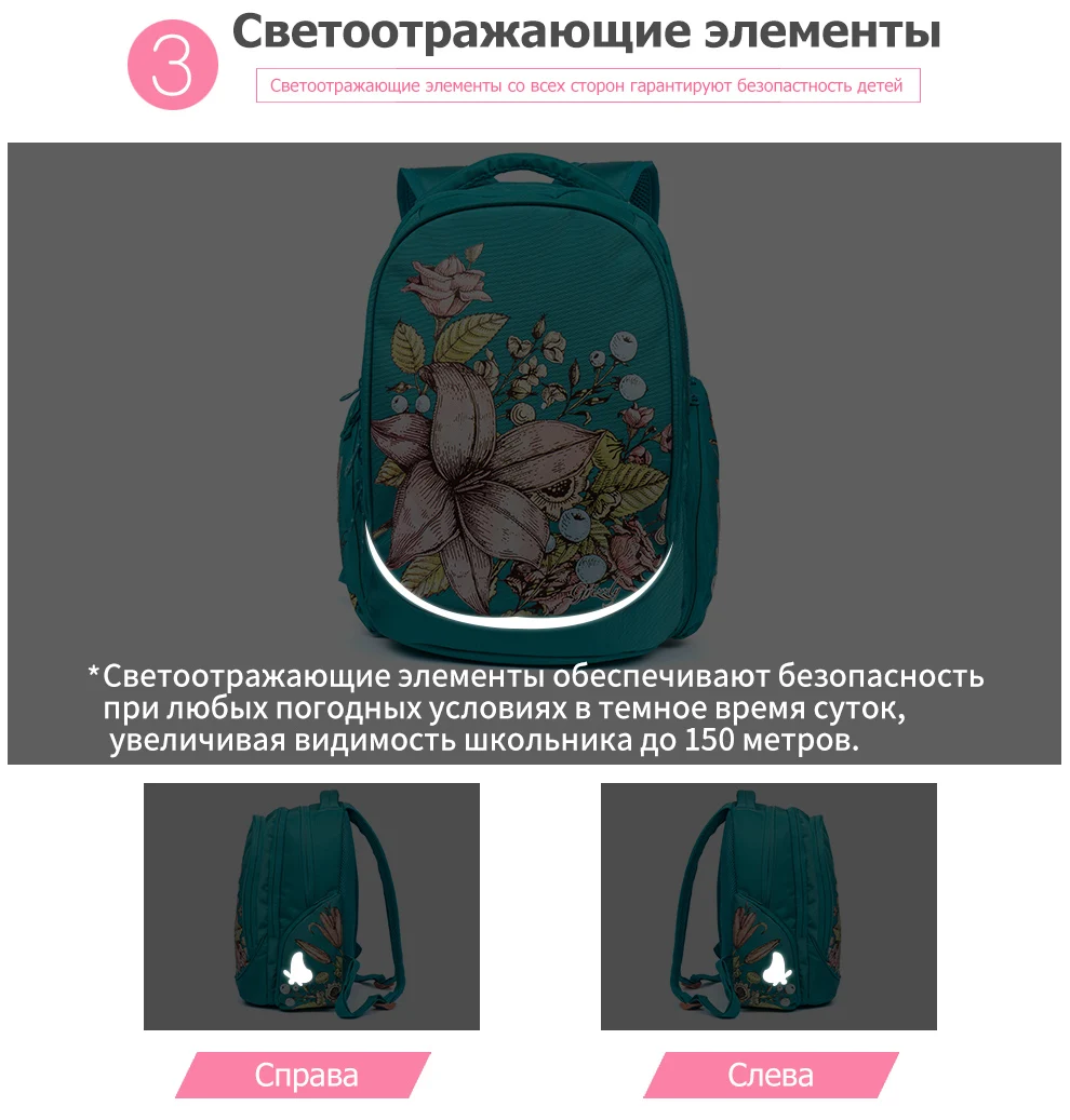 Children School Bags for Girls Floral Pattern Russia Style Primary School Backpacks Night Reflective Orthopedic Knapsack Mochila