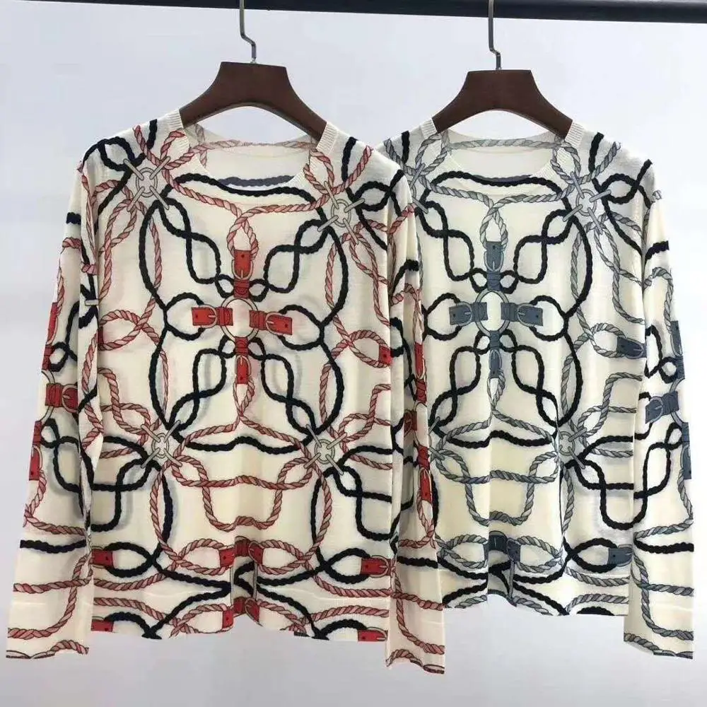 VERDEJULIAY High Quality Women Knitted Sweater Casual Chian Print Lady Pullover Sweater Female Autumn winter