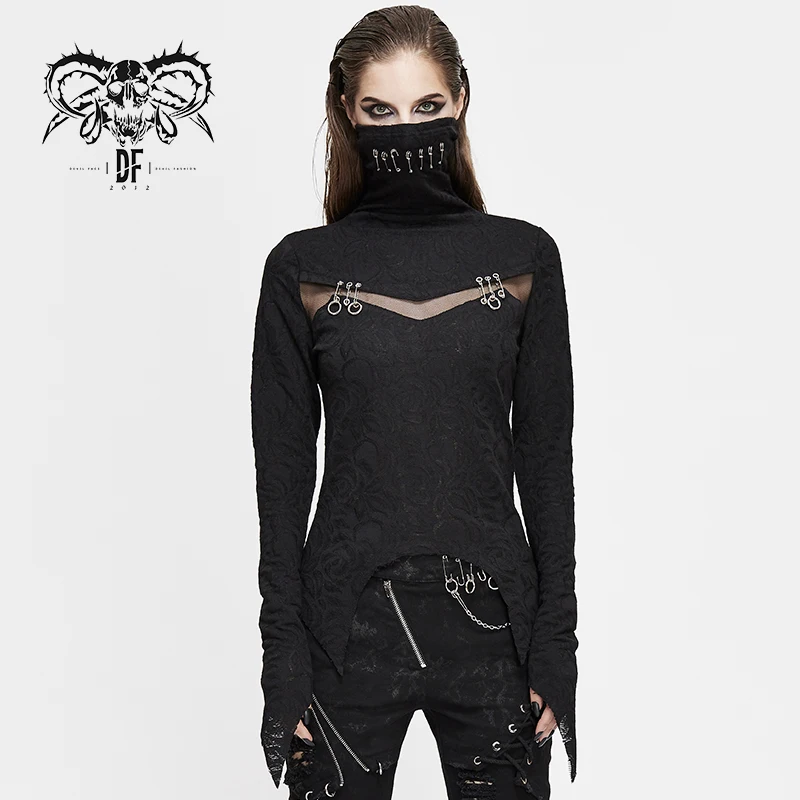 

Devil Fashion Women's Punk Funny Long Sleeve T-shirt Novelty Hollow Out High Neck Slim Fit Cosplay Costume