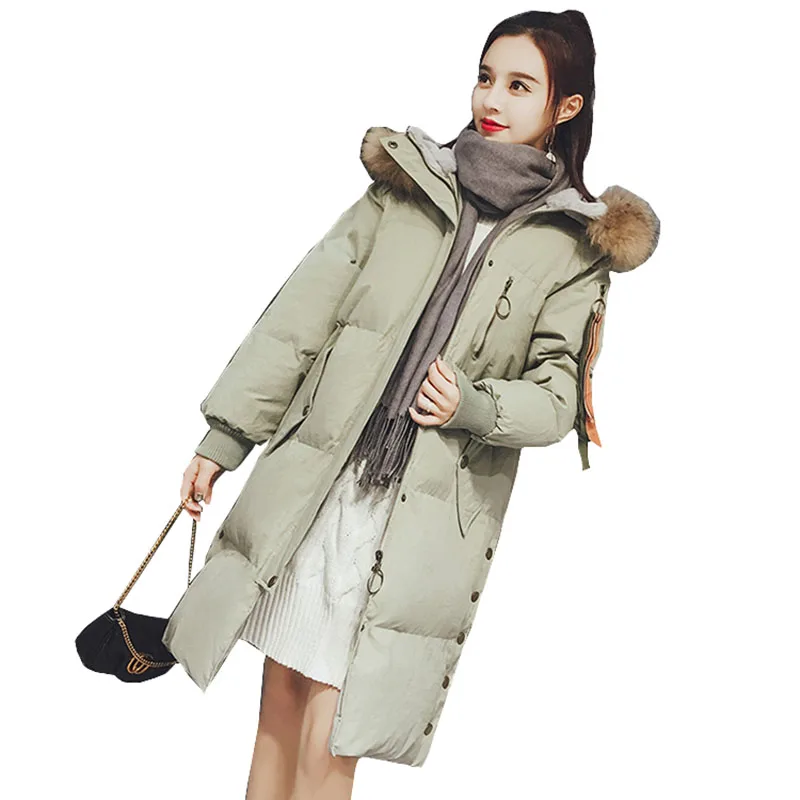 

Women Winter Warm Down Cotton Coat 2022 New Elegant Real Fur Collar Padded Jacket Large Size Loose Hooded Female Slim Coats G295