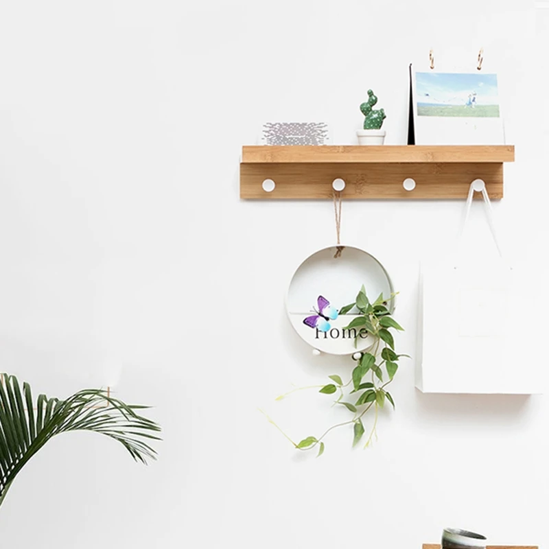 

Creative Word Clapboard Shelf Wall Hanging Wall Bamboo Hook Rack Shelf Wall Shelf 4 Hook