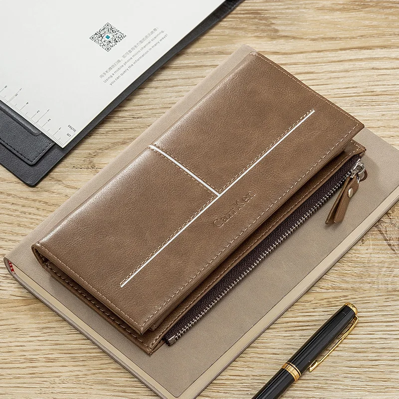 

Men Wallet Id Credit Card Holder Wallets Retro Oil Wax Leather High Quality Zipper Long Desigh Male Coin Purse Card Case