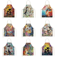 cute cat colorful printed kitchen aprons for women adults home 5365cm cotton linen home cleaning cooking delantal cocina 46428
