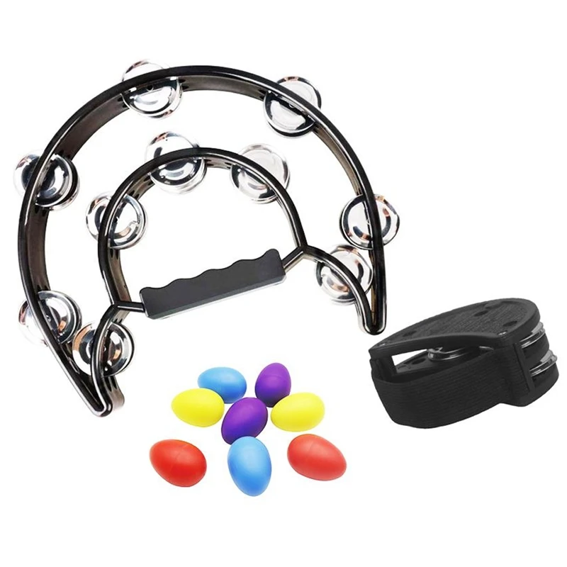 

Tambourine,Metal Jingles Foot Tambourine Hand Held Percussion Hand Tambourine with 8Pcs Ran Colors Egg Shaker