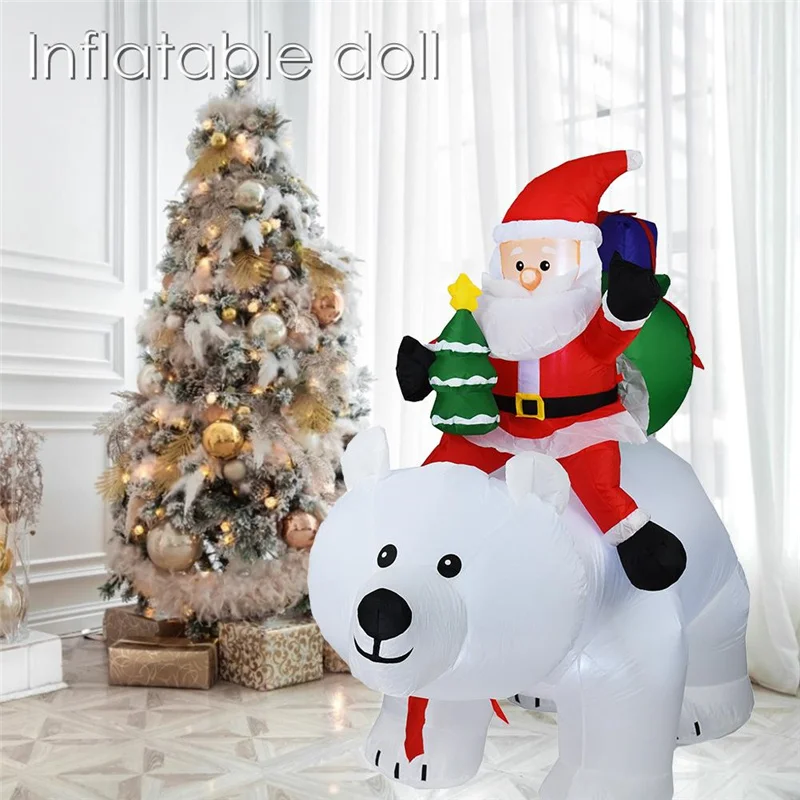 

Inflatable Santa Claus Riding Polar Bear LED Light Up Giant Carry Inflatable Doll Gift Bag For Garden Yard Christmas Decoration