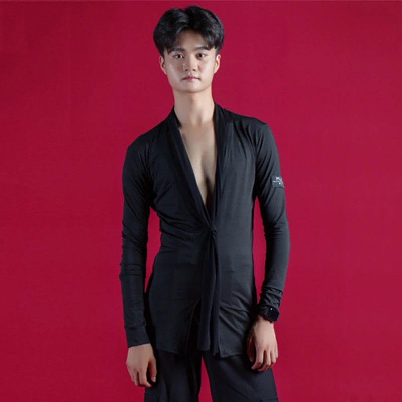 Сексуальный Мужской Топ для латинских танцев танго Самба ча Румба рубашки