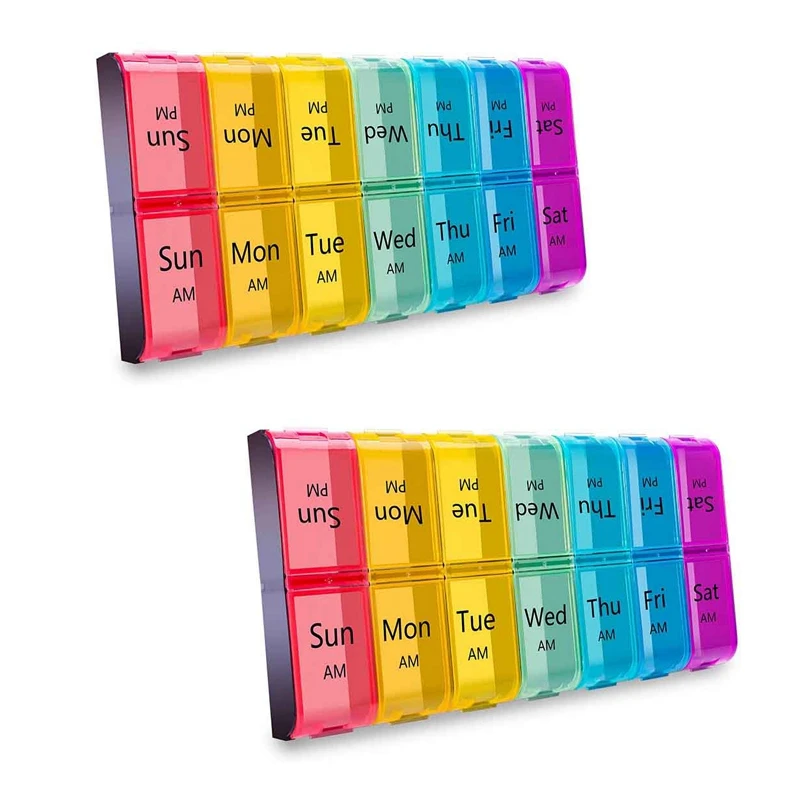 

2X Weekly Extra Large Pill Organizer 2 Times A Day, Am Pm Pill Organizer 7 Day, Daily Pill Box Organizer