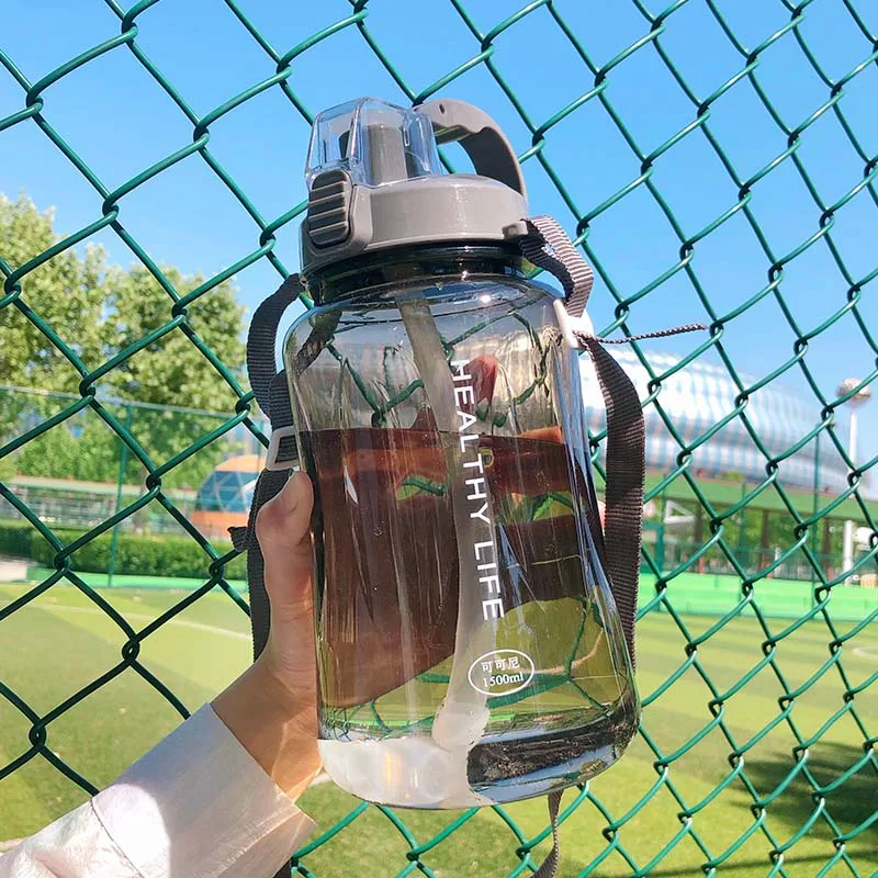 

Big Capacity Transparent 1.5L 1500ml 2000ml Fashion Portable Space Herbalife Nutrition Custom Shaker straps straw water Bottle