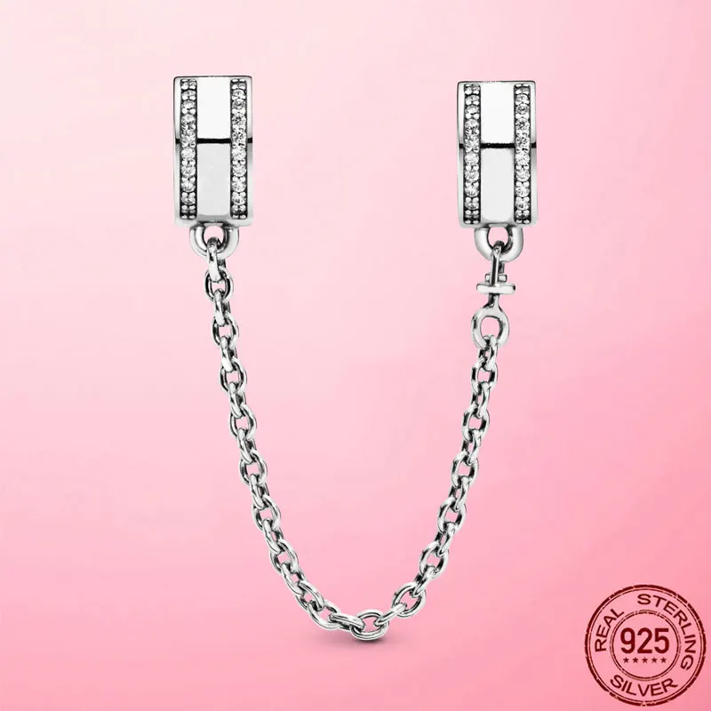 

925 Sterling Silver Beads Classic Safety Chain Stopper Clip Charm Fit Original Pandora Bracelet S925 Fine Jewelry for Women Gift