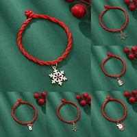 handmade braided red rope lucky rope bracelet bangle women christmas snowflake tree deer elk santa claus pendant xmas ornament