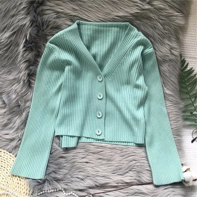 

Urifens Long-sleeved Loose Knit Female Thin Section Solid Color Pit Strip Simple Commuter V-neck Sweater Women Cardigan LBJ2773